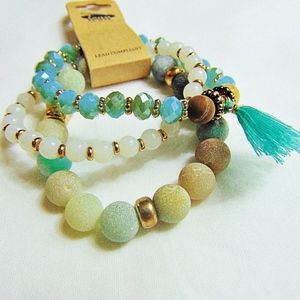 Amazonite Mixed Bead Tassel Charm Bracelet